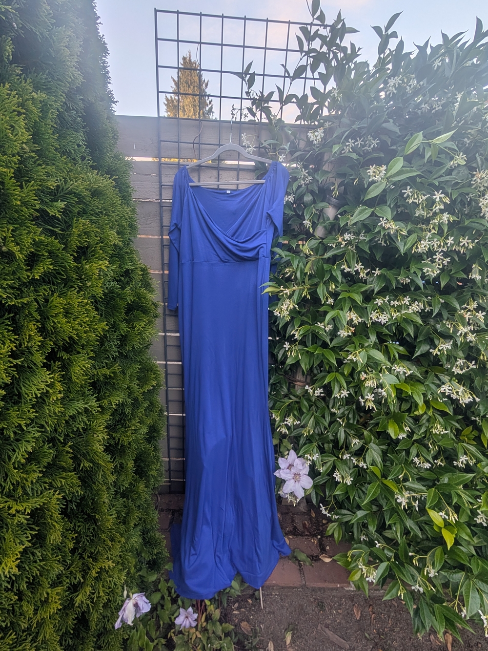Elegant Royal Blue Draped Evening Gown - Women Dresses